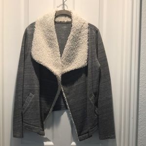 LOFT Faux Sherpa Cozy Open Jacket Marled Grey (by Ann Taylor) Cardigan